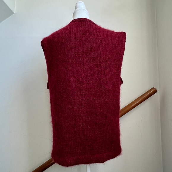 Vintage Burgundy Wool Cardigan Sweater Vest Luxury Knit Shell Buttons Modernist - Picture 8 of 10